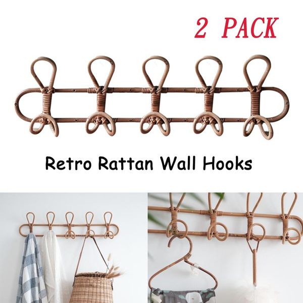 

hooks & rails 2 pack rattan wall clothes hat hanging hook crochet nordic vintage cloth holder organizer hangers decor 5