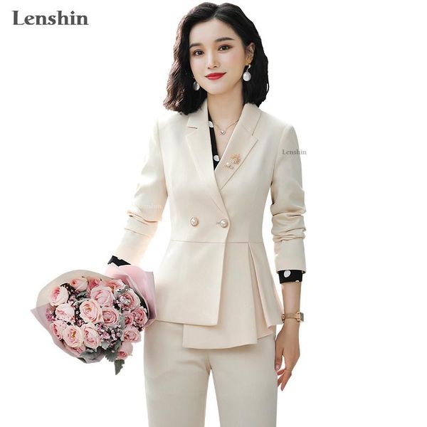 

piece set women pant suits office lady work wear formal female asymmetrical single breasted blazer with flares women's two pants, White