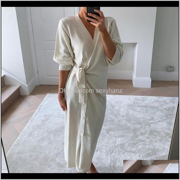 

casual dresses womens clothing apparel drop delivery 2021 long women knitted wrap winter oversize elegant day dress spring v neck knitwe, Black;gray