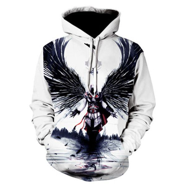 

men's hoodies & sweatshirts 2021 autumn and winter men's eagle short-sleeved shirt 3d digital printing high street hooded casual p, Black