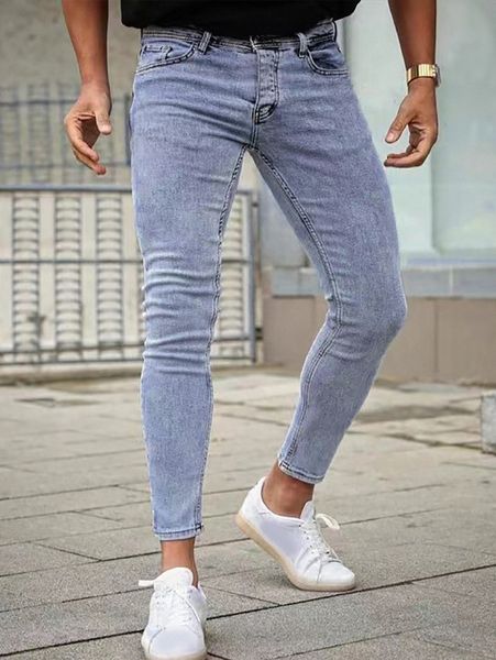 

men slant pocket skinny jeans n0ww#, Blue