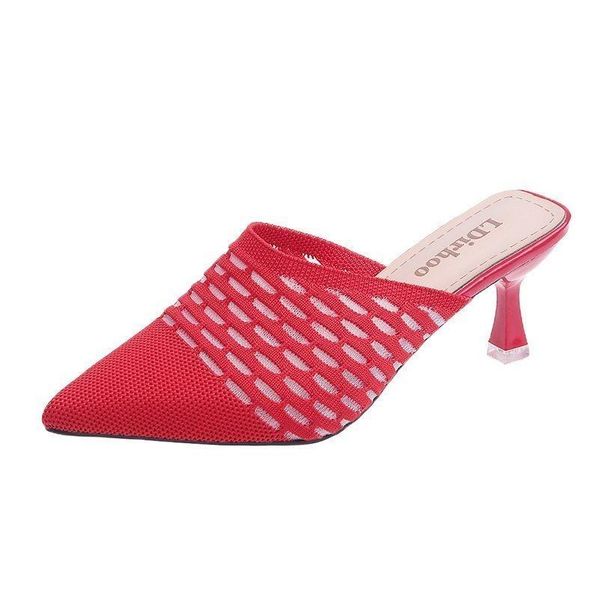 

shoes woman knitted hollow out office dress pumps back red thin high heel women zapatos de mujer, Black