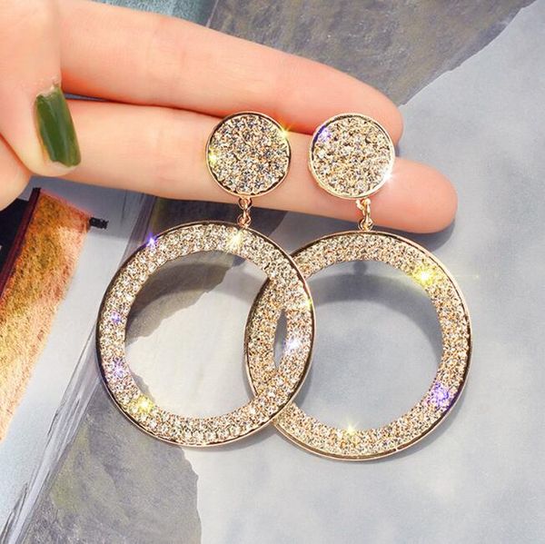 

20color high-end women 925 silver charm stud earrings brand designer letter geometric annulus crystal rhinestone earring ear loop womens wed, Golden
