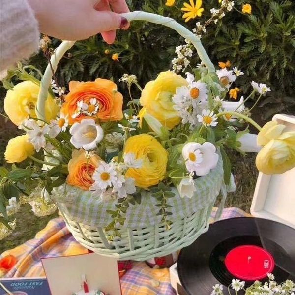 

storage baskets rattan wicker flower basket portable candy color weaving