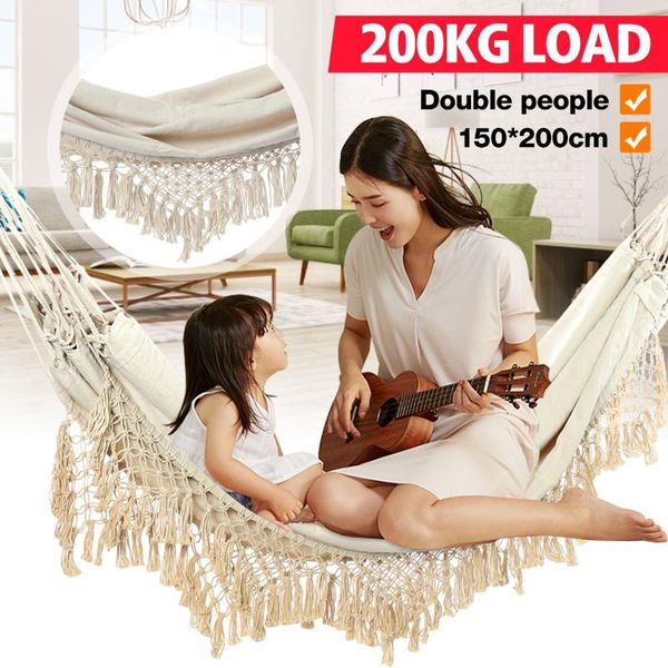 

camp furniture 2 person hammock large brazilian macrame fringe double swing net chair out/indoor hanging swinging garden