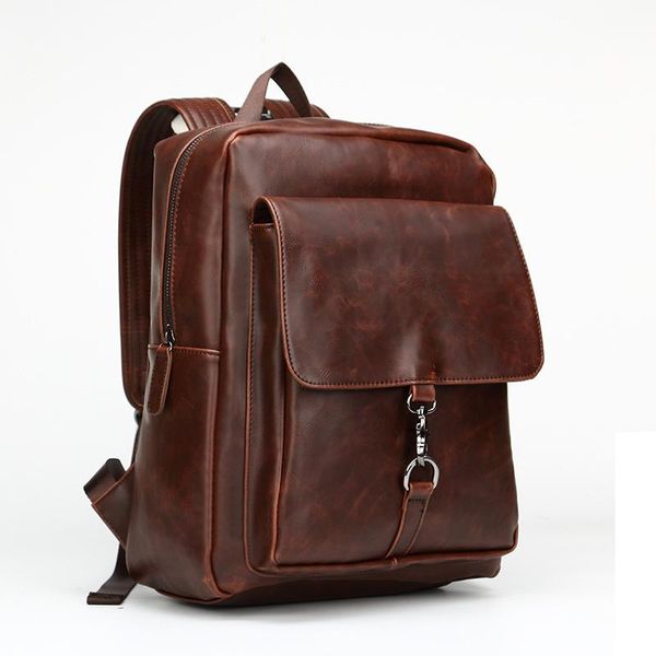 

backpack small fresh double shoulder bag fashion men retro crazy horse skin