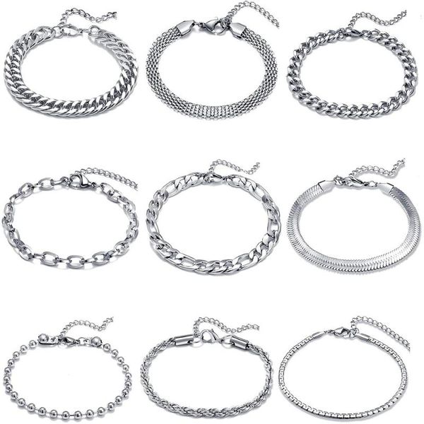 

link, chain 1 piece 304 stainless steel multiple styles cuban link bracelet for men women solid basic chains jewelry diy gifts, Black
