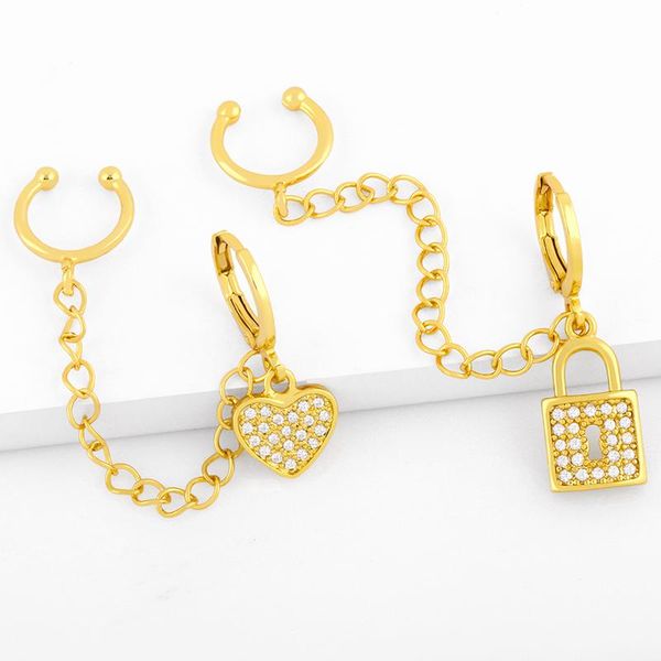 

dangle & chandelier flola gold heart earrings for women small padlock huggie with tassel chain ear cuffs wholesa jewelry gift ersv71, Silver