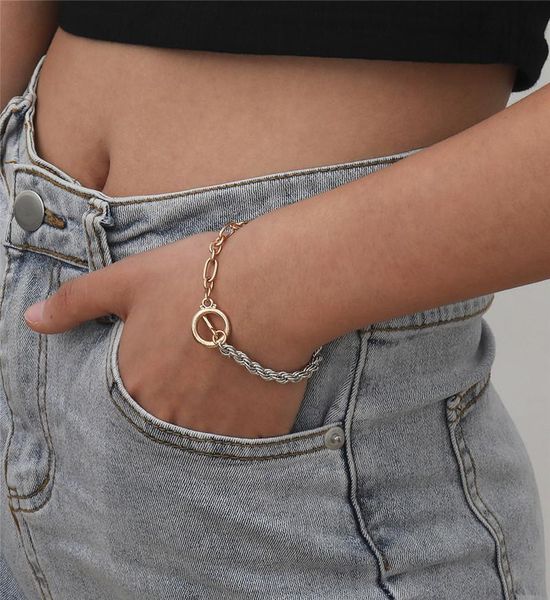 

link, chain european and american personality wild ot buckle bracelet simple ins style alloy high-end women jewelry, Black