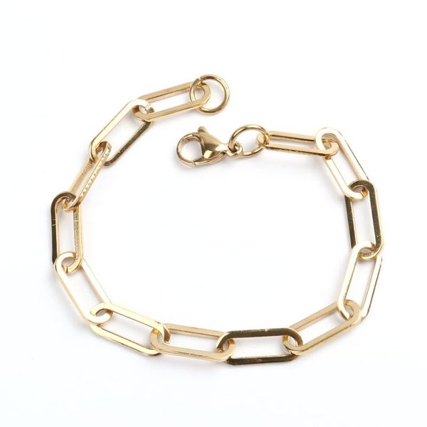 

link, chain hip hop 304 stainless steel paperclip oval chains bracelets silver color 19cm long for men women minimalist gifts,1 piece, Black