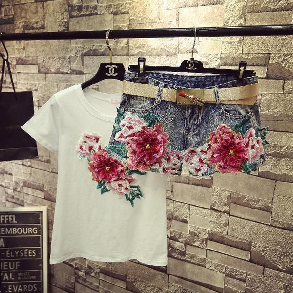 

gloria jeans shorts for women summer embroidered peony flower slim denim mid waist trousers student streetwear women's, White;black