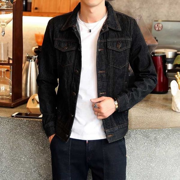 

men's spring autumn cotton solid denim casual slim fit bomber jackets men jean jacket mens outwear male cowboy coat, Black;brown