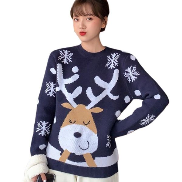 

women's sweaters women christmas winter long sleeve sweater cute cartoon reindeer snowflake knitwear jumper crewneck holiday casual loo, White;black