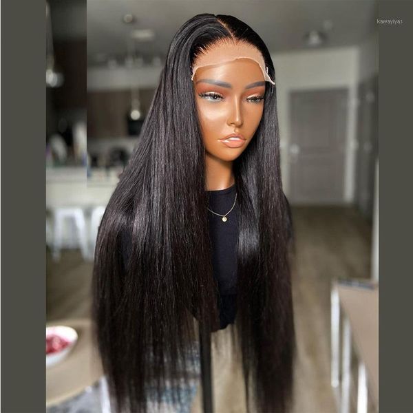 

pre plucked remy straight black color wig 13*4/6 t part lace front human for women with baby hair bleached knots fast ship wigs1, Black;brown