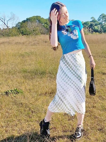 

skirts tie dye skirt women summer a-line trendy harajuku midi casual high waist party streetwear bodycon e-girl, Black