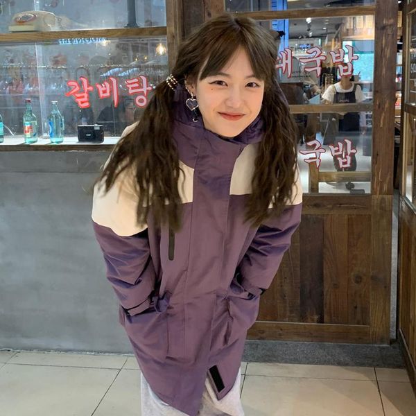 

women's wool & blends 2021 the japan and korea winter jacket style patchwork loose long woman parkas coat thicken warm oversized hooded, Black