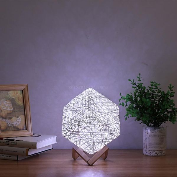 

night lights creative usb table lamp hand-knit lampshade wooden rattan bedroom home wedding decoration desk bedside lamps