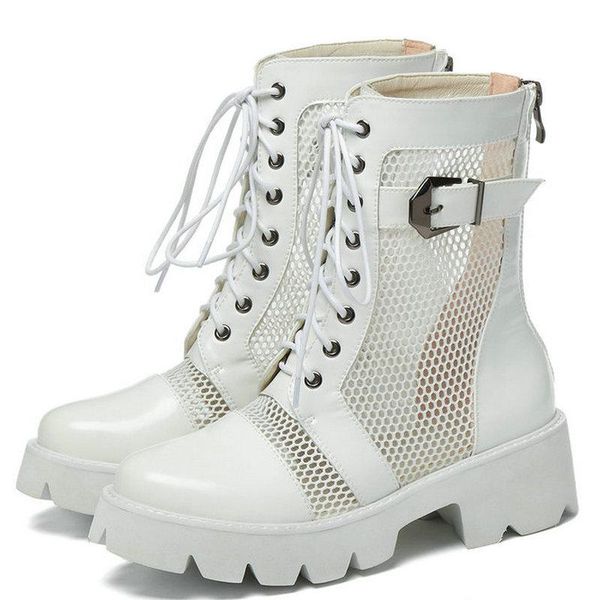 

genuine leather breathable mesh shoes fashion ankle boots women elegant spring summer office lady short, Black