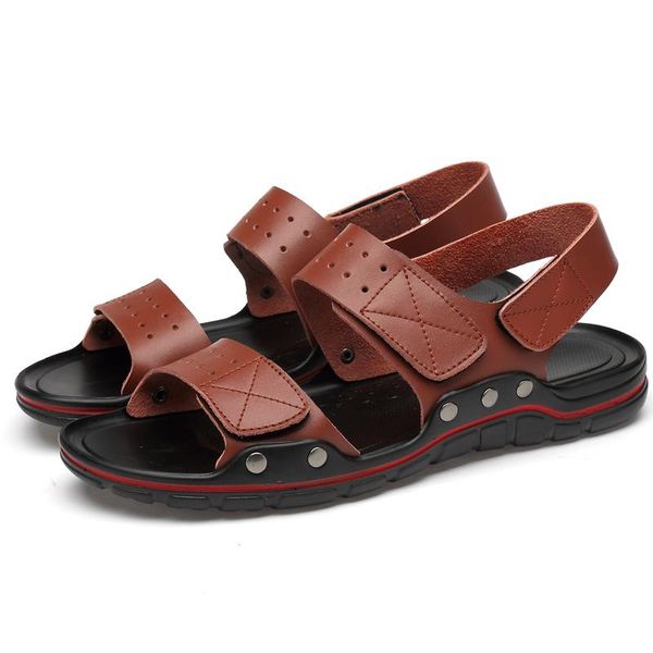 

sandals sandalle couro leather sandles sandale masculino sandalet men homme 2021 erkek rasteira deportivas summer cuero ete big, Black