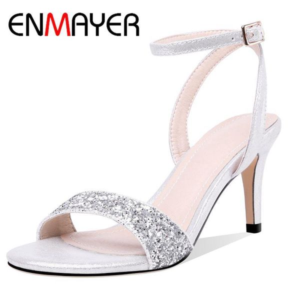 

dress shoes enmayer 2021 arrival summer basic party buckle strap woman sandals fashion high heel size 34-45 ly1374, Black
