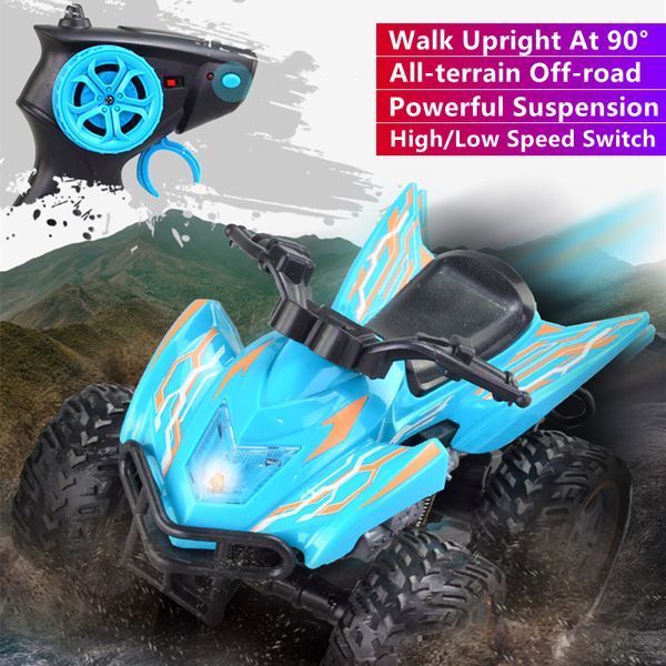 

all-terrain off-road upright drive rc car powerful suspension dual speed switch led highlight remote control motorcycle rc toy