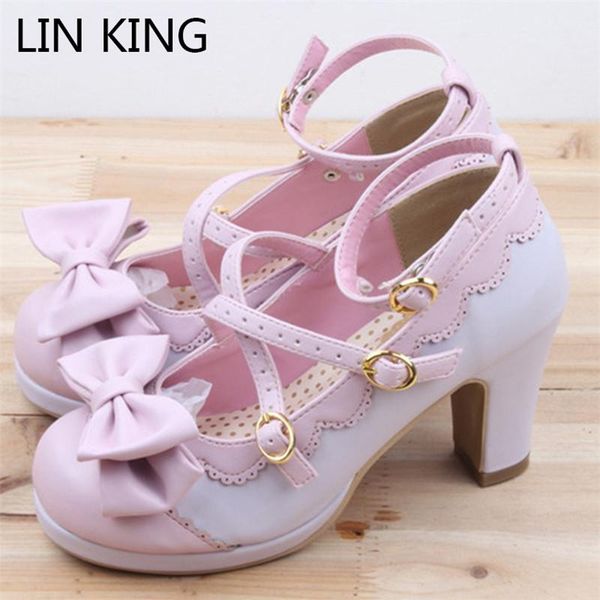 

big size sweet bowtie round toe buckle lolita shoes style fashion ladies pumps women high heel party dress, Black
