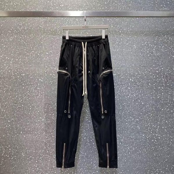 

men's pants men drawstring multi zipper black cargo jogger
