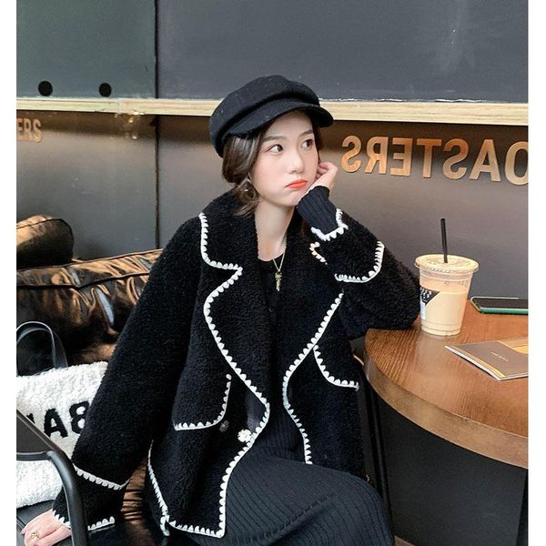

women's wool & blends the -water-style suit is a lamb-wool coat., Black