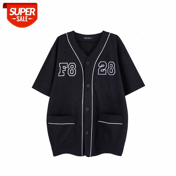 

american high street college style simple t-shirt trendy color digital v-neck short-sleeved tee cardigan jacket men #ll5l, White;black