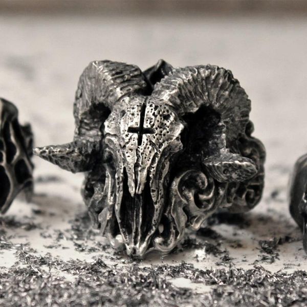 

cluster rings nordic mythology goat ring man personality domineering gothic fashion punk party jewelry, Golden;silver