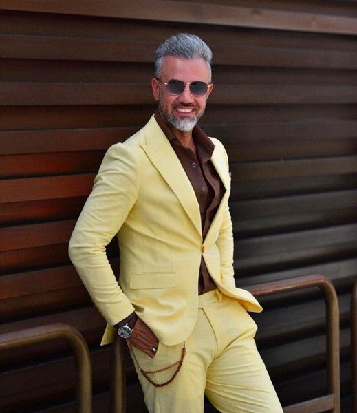 

men's suits & blazers chic streetwear yellow slim mens 2 piece beach groomsmen wedding tuxedos for party formal prom suit (jacket+pants, White;black