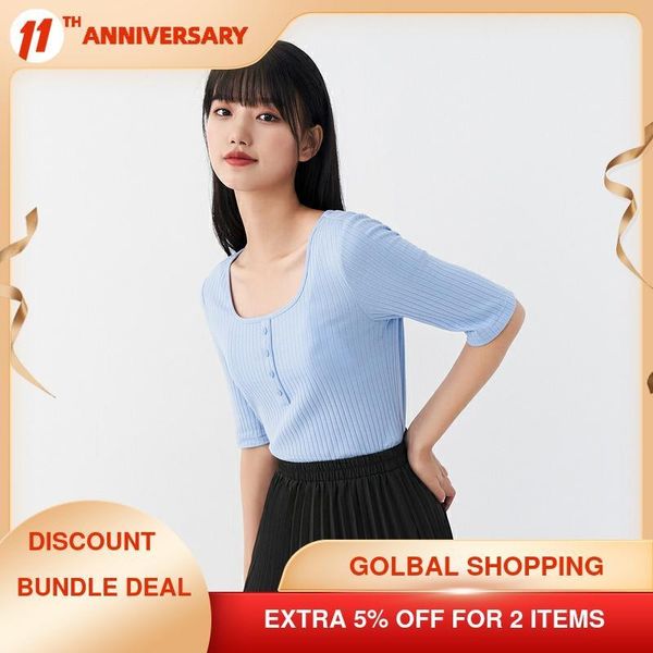 

square collar t-shirt ladies knitted solid color 2021 summer arrival slim short-sleeved bottoming shirt women's, White