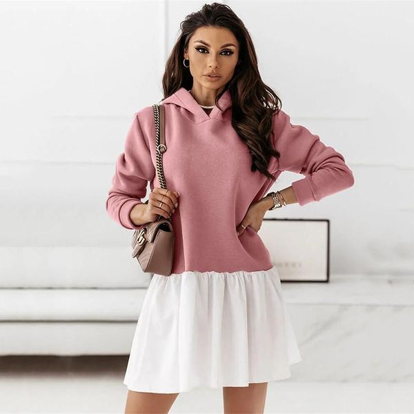 

casual dresses cvyataya 2021 splicing fake two pieces hoodies dress women autumn long sleeves fashion mini femme, Black;gray
