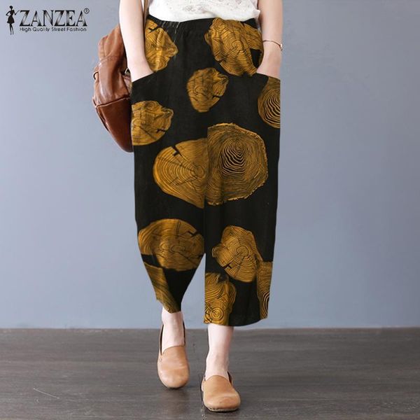

kaftan printed harem pants women's spring trousers zanzea 2021 causal elastic waist long pantalon palazzo oversized turnip 5xl & capris, Black;white