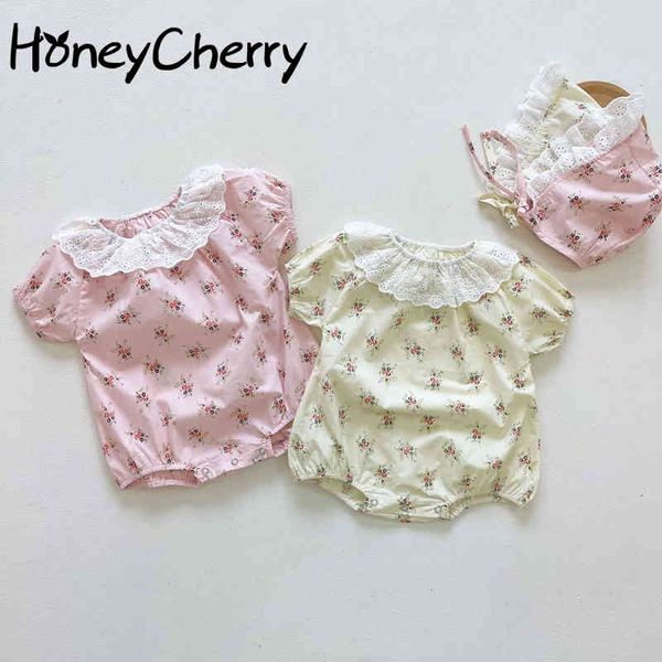 

summer baby short-sleeved bodysuits floral jumpsuit born girl clothes 210515, Blue