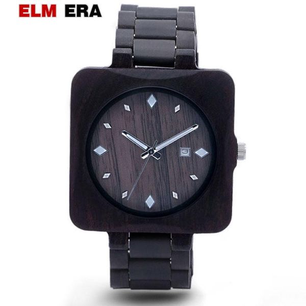 

wristwatches elmera wood watch mens square automatic wooden watches luxury designer sport wristwatch quartz for men casual, Slivery;brown
