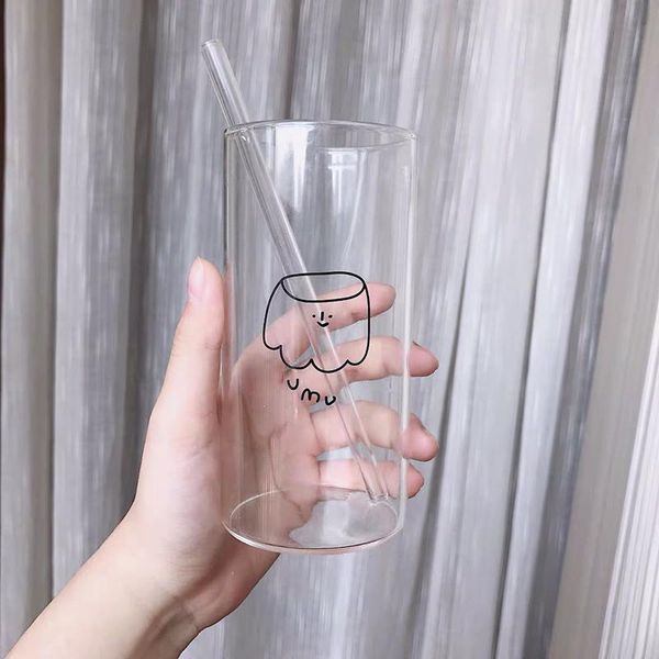 

wine glasses korean ins transparent drink cup fresh milk juice cold water with straw soda lady cute gift