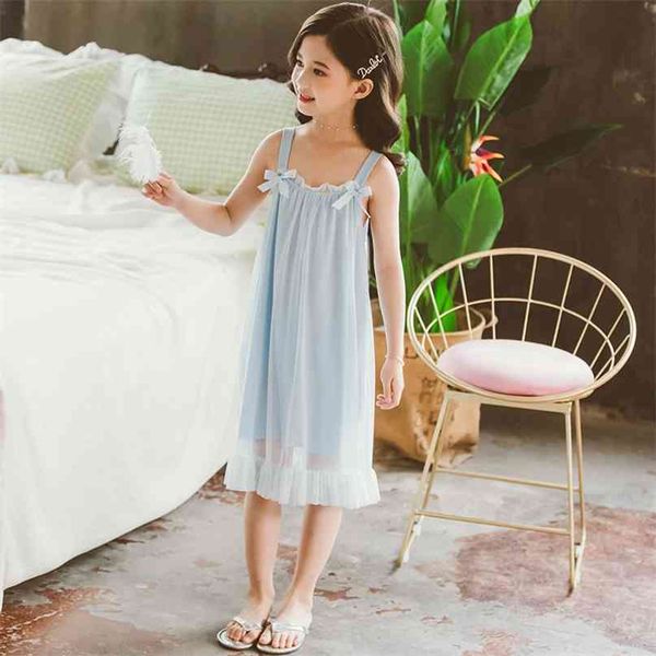 

summer girls princess nightdress children's pajamas home dress kids suspender ruffles comfortable loose nightgown cotton 210903, Blue;red
