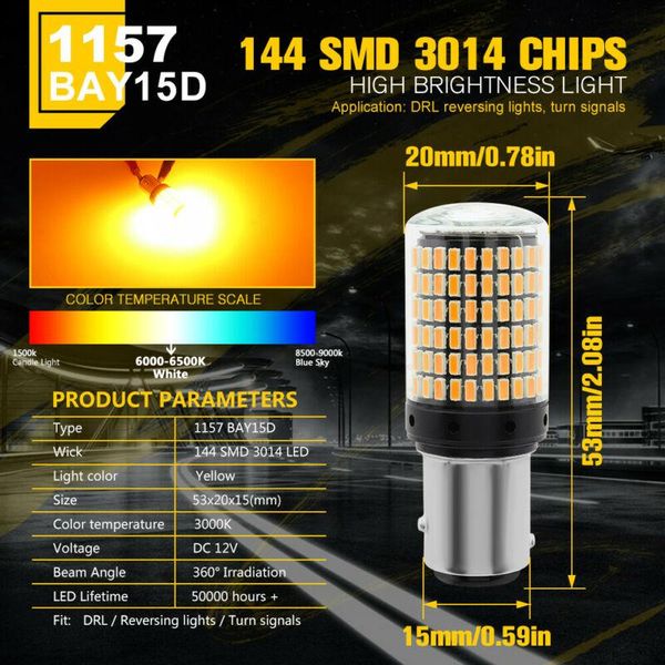 

emergency lights bay15d led brake reverse tail light bulb canbus car parts 1157 12v 144smd 3000lums