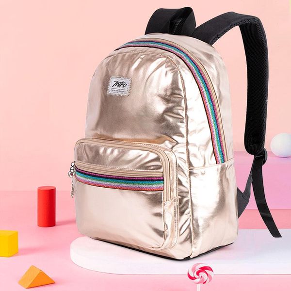 

school bags shiny fashion pu leather casual backpack for women girls teens student bookbag 15inch