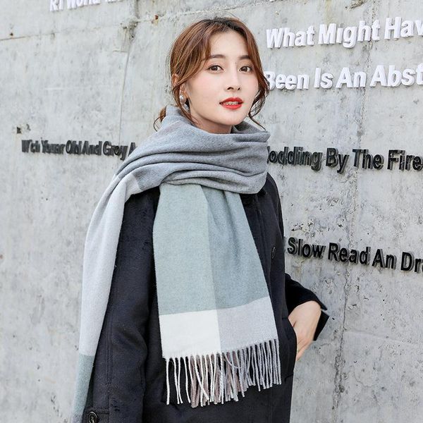 

scarves autumn and winter 2021 coloured wool fringed scarf,fashion thickening warm lady's shawl scarf women infinity, Blue;gray