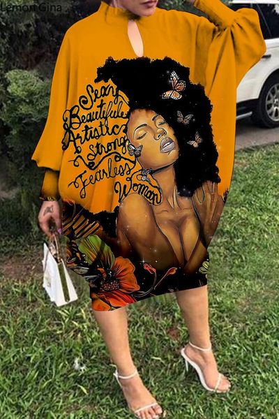 

plus size dresses lemon gina curve women character print batwing long sleeve loose shirt style dress, Black