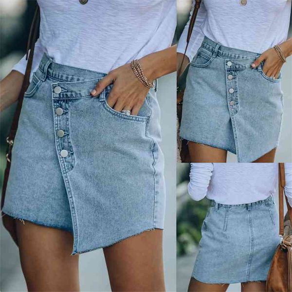 Sommer Casual Temperament frauen Unregelmäßigen Kurzen Rock Hohe Taille Denim Für Frau Split Bleistift s Jean 210517