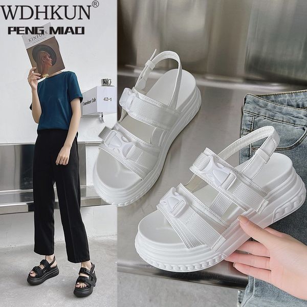 

sandals arrival 2021 summer platform women 10cm wedges thick bottom casual shoes comfortable white buckle sneakers 90gz, Black