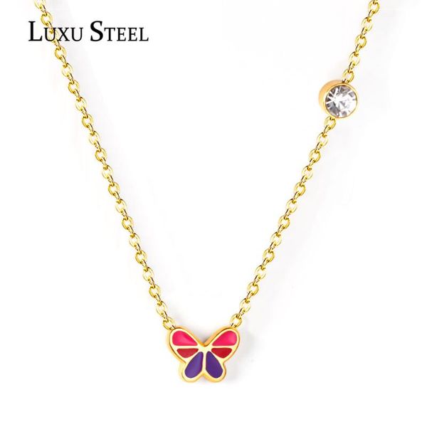 

chains luxusteel stainless steel mixed color blue pendant necklace collars accessories gold silver cz women