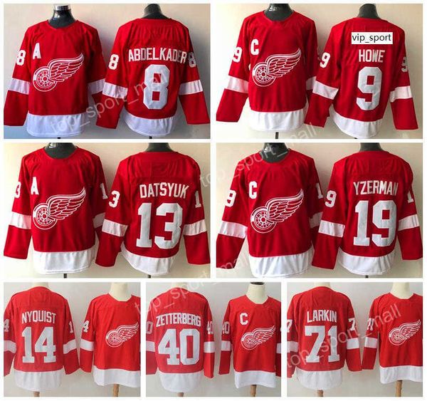 

new man hockey detroit red wings gordie howe pavel datsyuk jerseys steve yzerman henrik zetterberg 71 dylan larkin red embroidery, Black