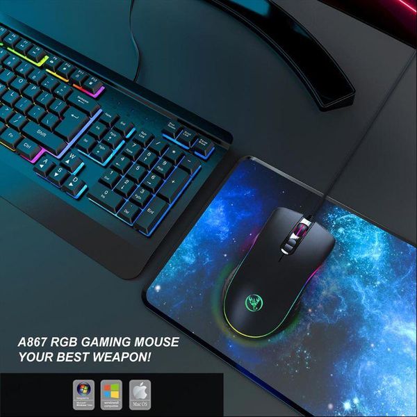 

gaming mouse 7 buttons 6400dpi optical usb wired deskmice rgb backlit for pc computer lapgamers