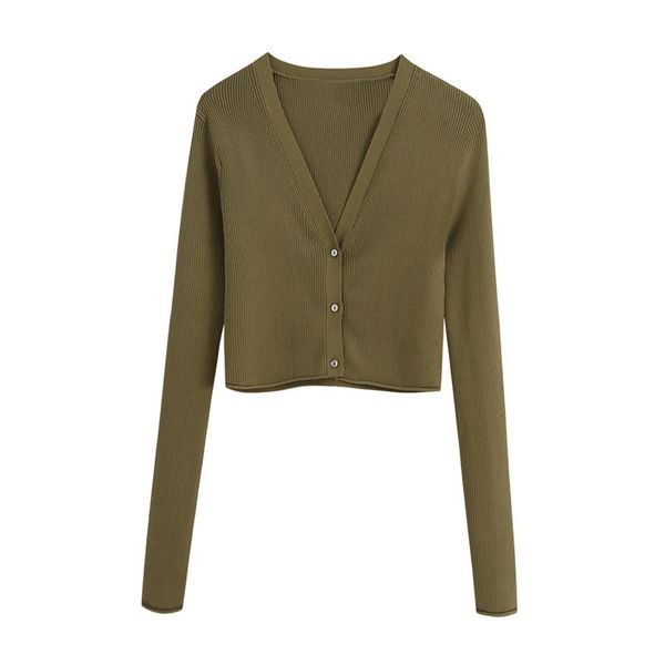 BLSQR mulheres exército verde colheita colheita cardigan suéter moda v pescoço manga comprida feminina outerwear chique tops 210430