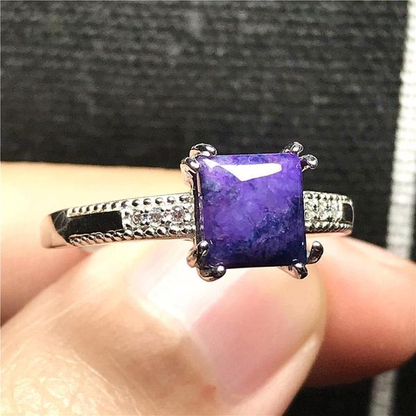 

cluster rings natural royal purple sugilite ring for woman man anticancer stone 10mm beads adjustable 925 silver beauty jewelry, Golden;silver