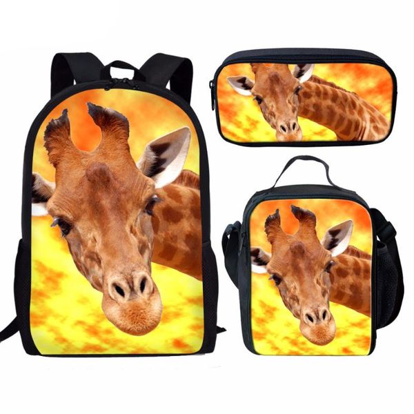 

customzied giraffe print school bags set for girls female backpack schoolbags children student book bag